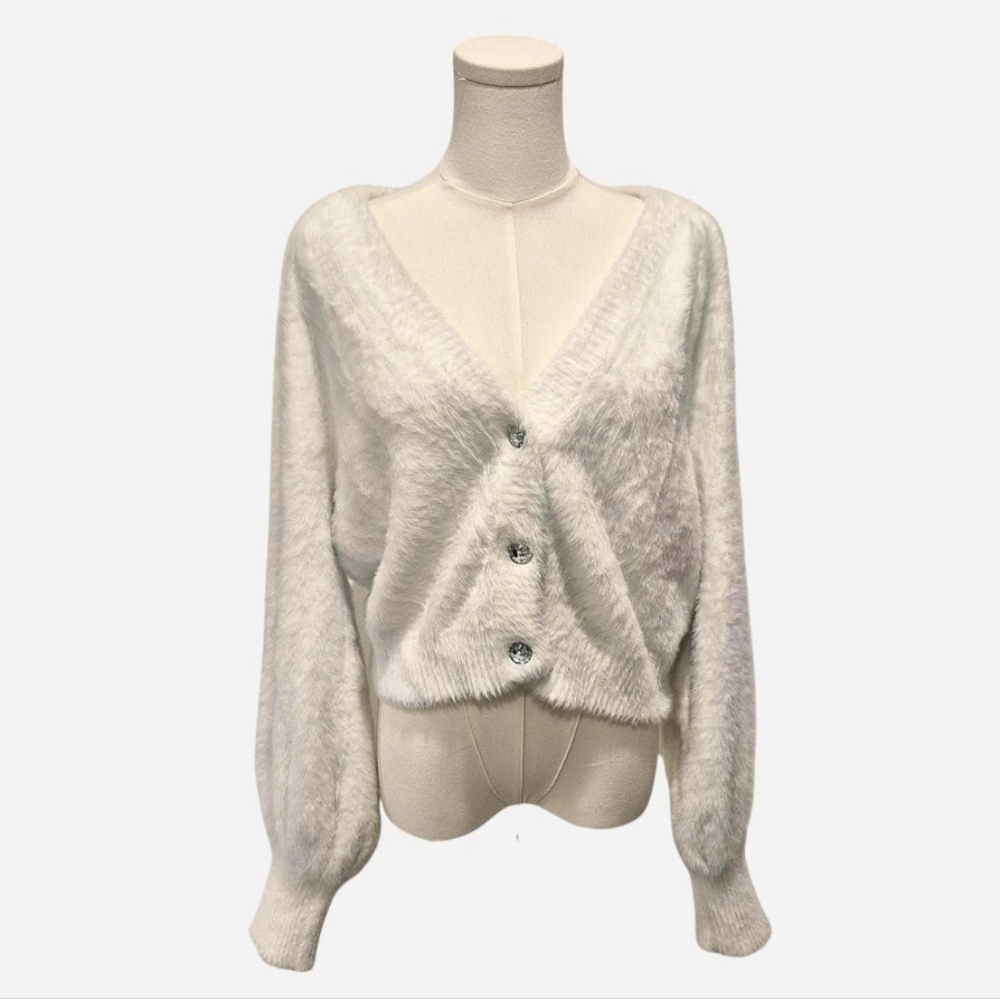 For Love And Lemons White Fuzzy Cardigan